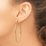 14k Yellow Gold Hoop Earrings, Large Round Diamond Cut Textured Design, Lightweight for Women