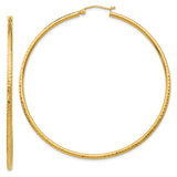 14k Yellow Gold Hoop Earrings, Large Round Diamond Cut Textured Design, Lightweight for Women