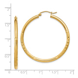 14k Yellow Gold Hoop Earrings with Diamond Cut Textured Design, Polished and Matte Finish