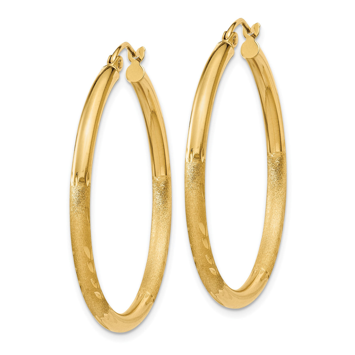 14k Yellow Gold Hoop Earrings with Polished and Textured Leaf Accents, Lightweight Dainty Design