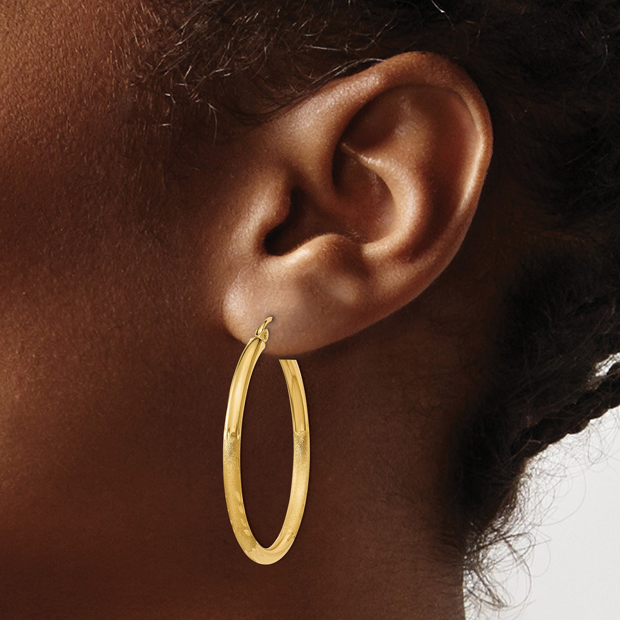 14k Yellow Gold Hoop Earrings with Polished and Textured Leaf Accents, Lightweight Dainty Design