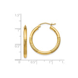 14k Yellow Gold Hoop Earrings, Textured Sandblasted Finish with Chevron Design