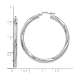 10k White Gold Hoop Earrings with Twisted Diamond Cut Design, Lightweight Classic Style