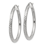 14k White Gold Hoop Earrings, Diamond Cut Textured Finish, Lightweight Classic Style for Women