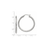 14k White Gold Hoop Earrings, Diamond Cut Textured Finish, Lightweight Classic Style for Women