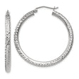 14k White Gold Hoop Earrings, Diamond Cut Textured Finish, Lightweight Classic Style for Women