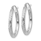 14k White Gold Hoop Earrings with Diamond Cut Design, Textured Lightweight Style for Women
