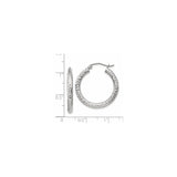 14k White Gold Hoop Earrings with Diamond Cut Design, Textured Lightweight Style for Women