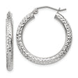 14k White Gold Hoop Earrings with Diamond Cut Design, Textured Lightweight Style for Women
