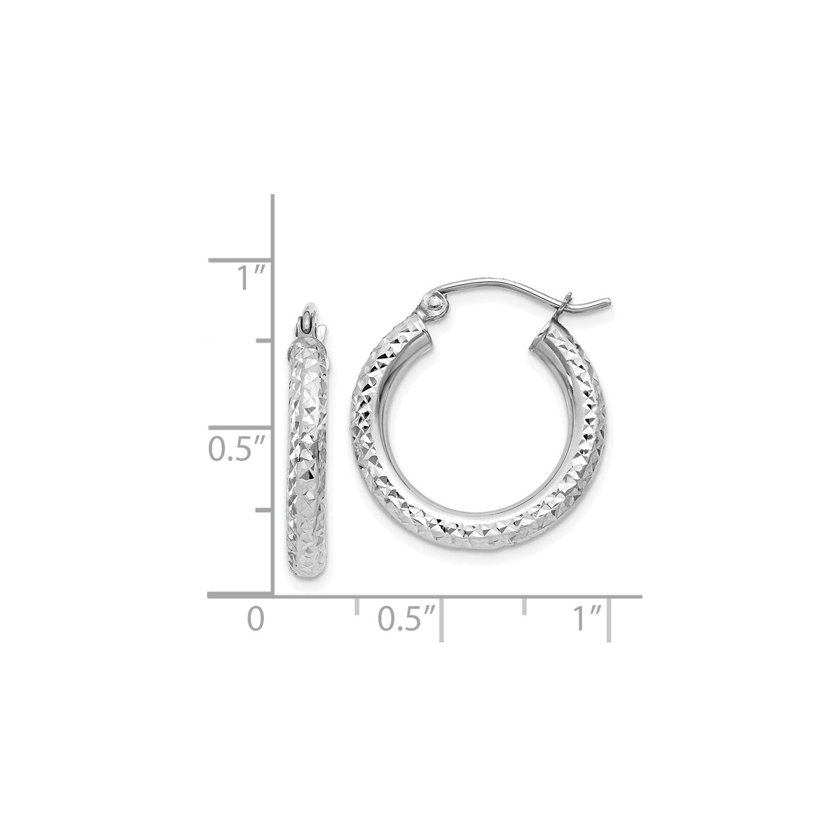 14k White Gold Hoop Earrings, Diamond Cut Textured Round Design for Women