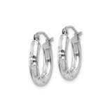 14k White Gold Hoop Earrings, Hammered Finish, Textured Minimalist Design, Latch Back Closure