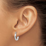 14k White Gold Hammered Hoop Earrings, Textured and High Polish Finish, Lightweight Round Hoops