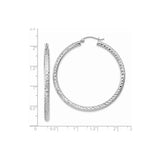 14k White Gold Hoop Earrings, Diamond Cut Textured Finish, Lightweight Classic Style for Women