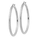 14k White Gold Hoop Earrings, Diamond Cut Textured Polished Finish, Round Minimalist Style for Women