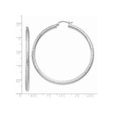 14k White Gold Hoop Earrings, Diamond Cut Polished Textured Finish, Lightweight Classic Style