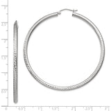 14k White Gold Hoop Earrings, Diamond-Cut Textured, Classic Circular Lightweight Design for Women