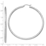 14k White Gold Hoop Earrings, Large Textured Diamond-Cut Design, Lightweight Round Style for Women