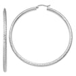 14k White Gold Hoop Earrings, Large Textured Diamond-Cut Design, Lightweight Round Style for Women