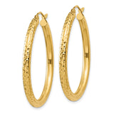 14k Yellow Gold Hoop Earrings with Diamond Cut Textured Finish, Lightweight Classic Design