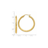 14k Yellow Gold Hoop Earrings with Diamond Cut Textured Finish, Lightweight Classic Design