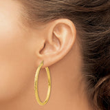 14k Yellow Gold Hoop Earrings, Diamond Cut Textured Design, Classic Round Style for Women