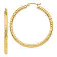 14k Yellow Gold Hoop Earrings, Diamond Cut Textured Design, Classic Round Style for Women