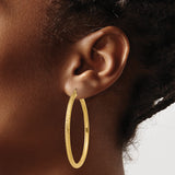 14k Yellow Gold Hoop Earrings, Large Diamond-Cut Textured Style, High-Polish Finish
