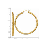 14k Yellow Gold Hoop Earrings, Large Diamond-Cut Textured Style, High-Polish Finish