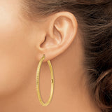 14k Yellow Gold Hoop Earrings, Diamond Cut Textured Large Hoops for Women