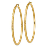 14k Yellow Gold Hoop Earrings, Diamond-Cut Textured, Large Lightweight Design for Women