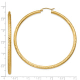 14k Yellow Gold Hoop Earrings, Diamond-Cut Textured, Large Lightweight Design for Women