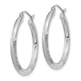 14k White Gold Hoop Earrings, Polished Textured Finish with Diamond Cut Detailing
