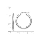 14k White Gold Hoop Earrings, Polished Textured Finish with Diamond Cut Detailing