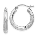 14k White Gold Hoop Earrings, Polished and Textured Leaf Design Hinged Hoops for Women
