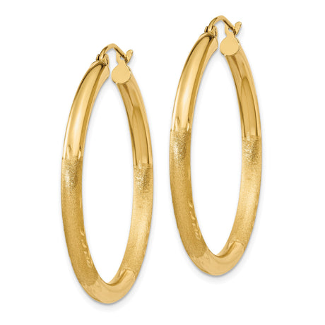 14k Yellow Gold Hoop Earrings with Textured Polished Finish and Diamond Cut Detailing