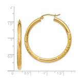 14k Yellow Gold Hoop Earrings with Textured Polished Finish and Diamond Cut Detailing