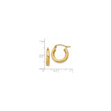 14k Yellow Gold Hoop Earrings, Polished and Textured Finish with Leaf Pattern