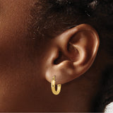 14k Yellow Gold Hoop Earrings, Textured Finish with Diamond Cut Leaf Pattern