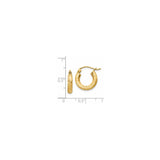 14k Yellow Gold Hoop Earrings, Textured Finish with Diamond Cut Leaf Pattern