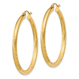 14k Yellow Gold Hoop Earrings with Polished Textured Leaf Detail, Lightweight Statement Hoops