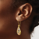 10k Yellow Gold Teardrop Dangle Earrings with Rhodium and Rose Floral Accents for Women