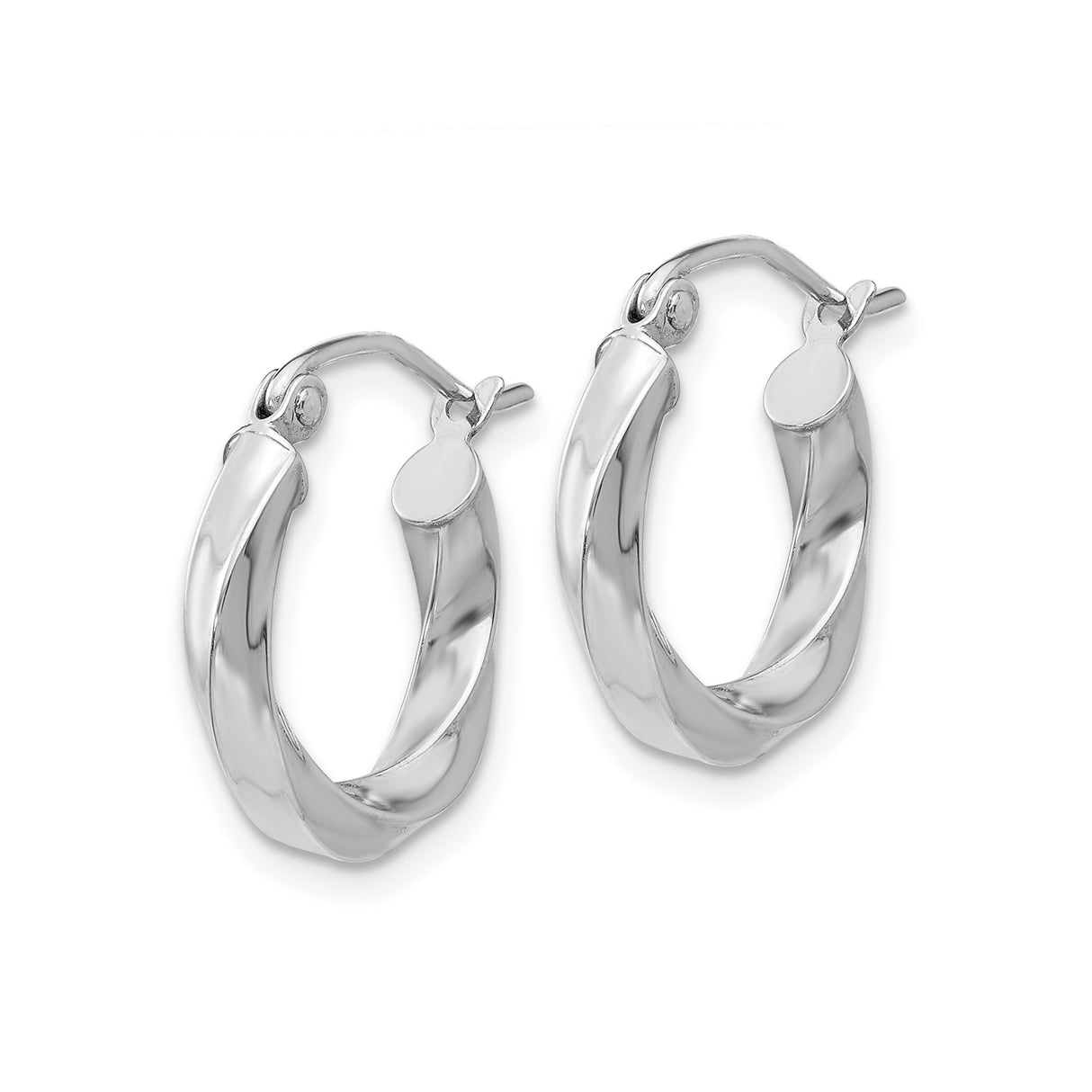 14k White Gold Twisted Hoop Earrings, Polished Lightweight Curved Style for Women