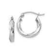 14k White Gold Twisted Hoop Earrings, Polished Lightweight Curved Style for Women