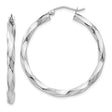 14k White Gold Twisted Hoop Earrings with Polished Finish Rope Design
