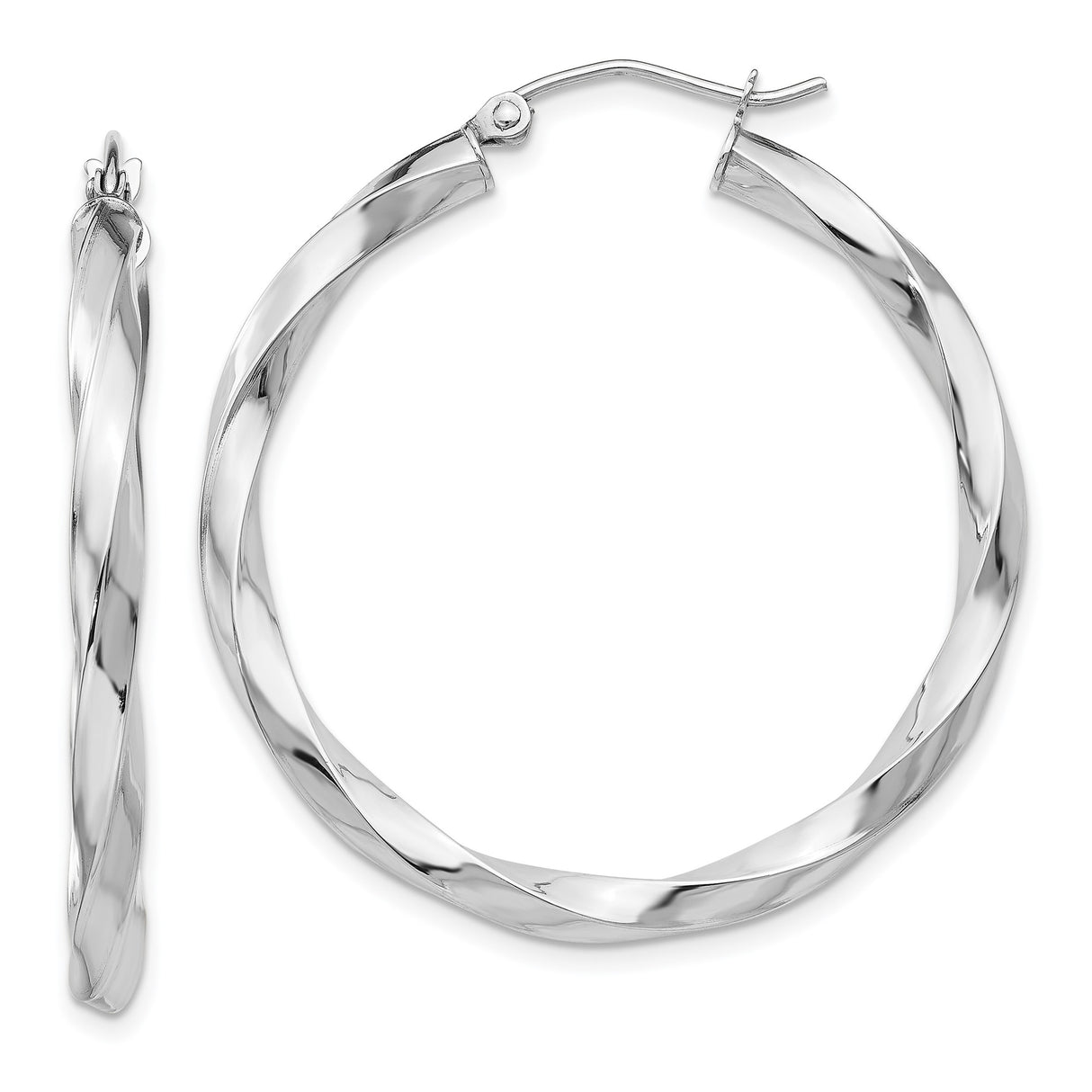 14k White Gold Twisted Hoop Earrings with Polished Finish Rope Design