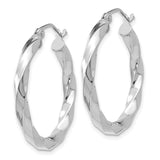 14k White Gold Twisted Hoop Earrings, Polished Finish, Medium Size, Latch Back Closure