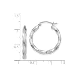 14k White Gold Twisted Hoop Earrings, Polished Finish, Medium Size, Latch Back Closure