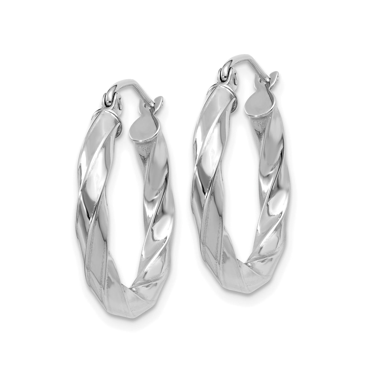14k White Gold Twisted Hoop Earrings, High-Polish Sculpted Design, Lightweight Contemporary Style