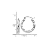 14k White Gold Twisted Hoop Earrings, High-Polish Sculpted Design, Lightweight Contemporary Style