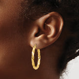 14k Yellow Gold Twisted Hoop Earrings, Polished Spiral Design with Hinged Closure